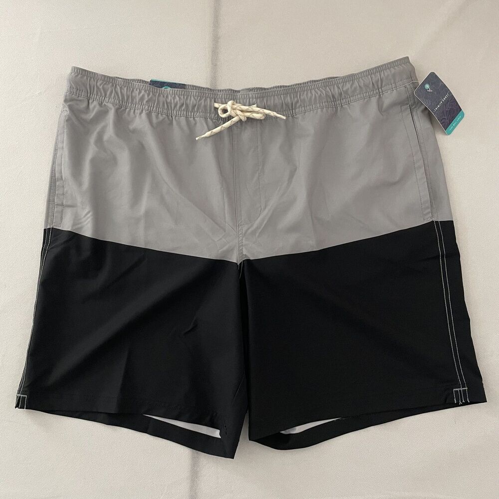 NWT Trinity Coast Swim Trunks Gray Black Colorblock Lined Men Size 2XLT